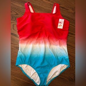Lands' End Tugless Red White and Blue One Piece Swimwear